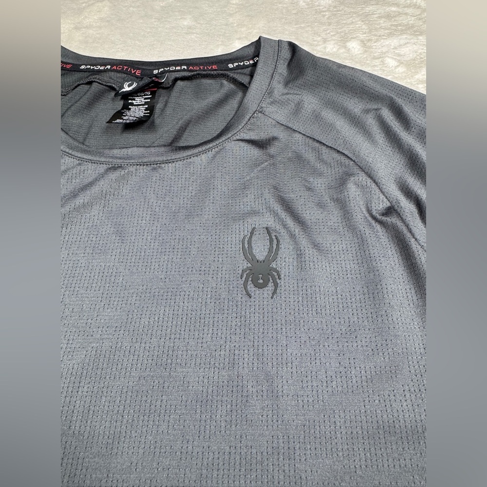 Spyder Men’s Dark Charcoal Grey Athletic Active Crewneck Short Sleeves Tee XL - Picture 5 of 14
